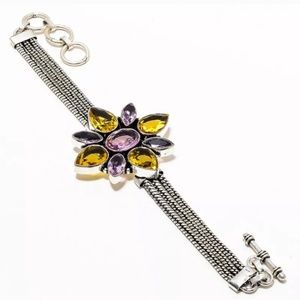 New Lemon Topaz, Amethyst Silver Bracelet.